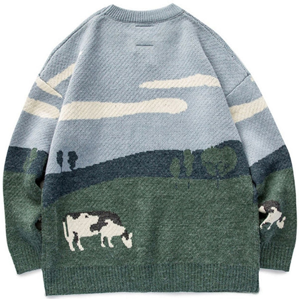 Men Cows Vintage Winter Warm Daily Knitwear Pullover Male Korean Fashions O-Neck Sweater Women Casual Harajuku Clothes